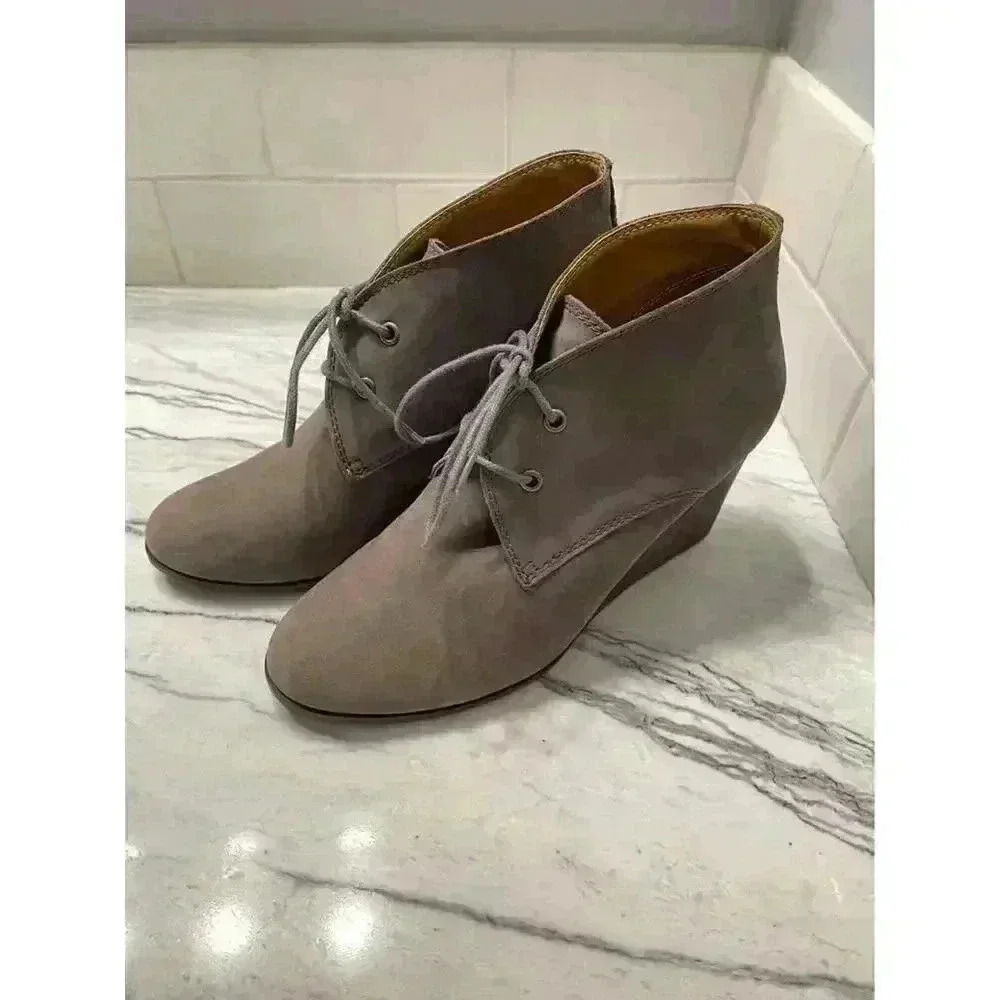 Lucky Brand Shijo Gray Leather Wedge Bootie Women’s Size 8.5